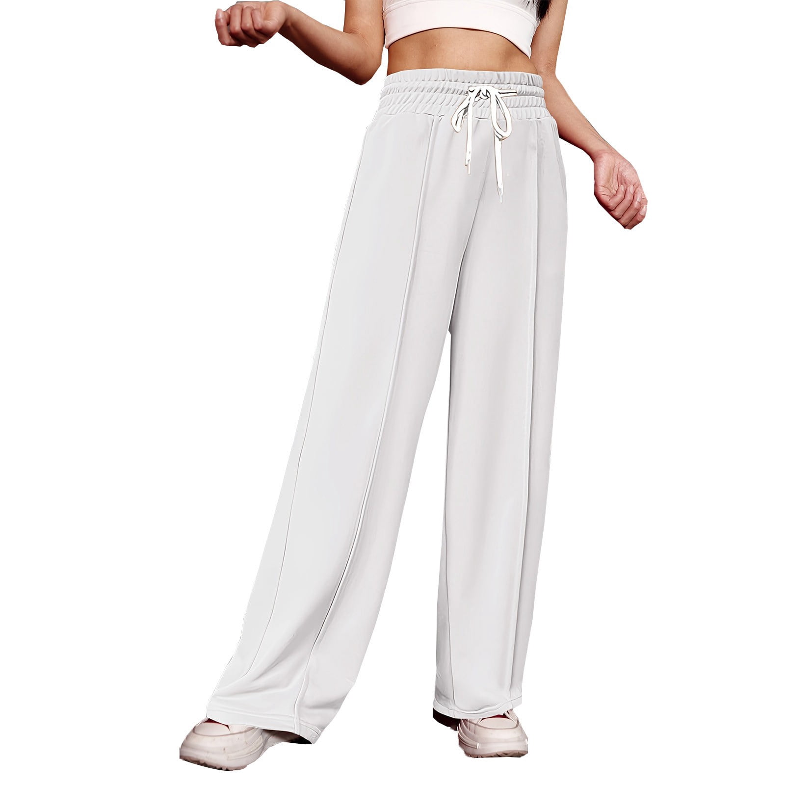 Timegard Wide Leg Pants for Women Elastic High Waist Running Trousers Fall Solid Color Joggers Pants