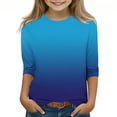 thumbnail image 1 of 2025 T-Shirts Décontractés pour Filles Manches 3/4 Col Rond Tops d'Été T-Shirts Unis Blouses d'Automne Chandail Tops Bleu, 1 of 6