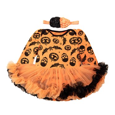 YOUSNH Halloween Children's Clothing Girl Baby Autumn and Winter Cartoon Dress Pumpkin Long Sleeve Dress Two Piece Set Girls Jumpsuits A 3-6 Months