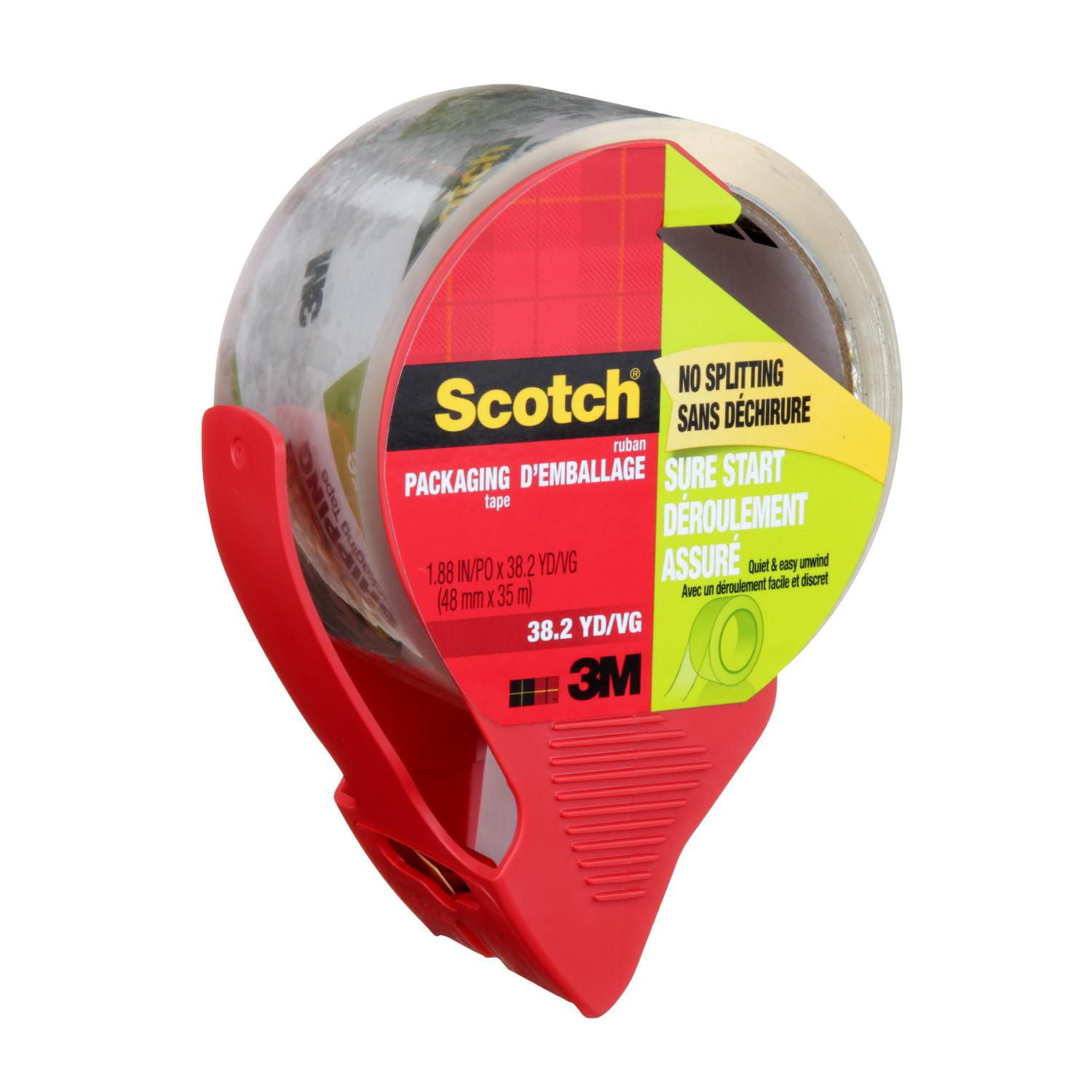 Scotch® Sure Start Packaging Tape 3450S-RD-EF6WC, 1.88 in x 38.2 yd (48 mm x 35 m), with Dispenser