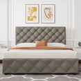 thumbnail image 3 of Queen Size Upholstered Platform Bed Frame with 4 Storage Drawers – Adjustable Diamond Tufted Linen Headboard – No Box Spring Needed – Modern Bedroom Furniture – Light Grey (YS188-4), QUEEN, 3 of 34