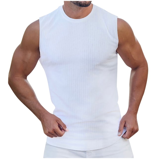 Timegard Tank Tops Men Crewneck Sleeveless Comfy Solid Color Casual Slim Fitting Tee Shirts Blouse