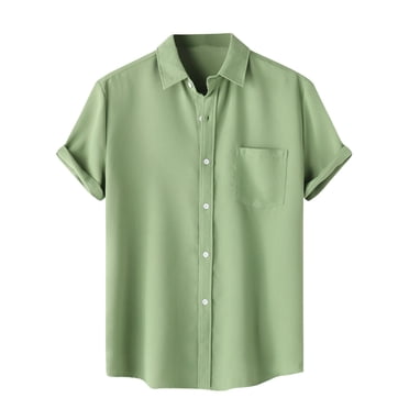 FAIWAD Men's Summer Shirts Casual Short Sleeve Rolled Loose Blouse Solid Color Outdoor Beach Tops