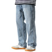 Men's Jeans Men's Slim Fit Bike Jeans Stretch Straight Leg Moto Denim Pants Jeans Moto Homme Light Blue 40