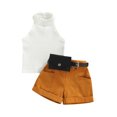thumbnail image 1 of Faithtur Toddler Girl Summer Clothes Set, Solid Ribbed Mock Neck Vest + Shorts with Pockets + Waist Bag, 1 of 9