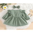 thumbnail image 3 of MesaSe Automne Bébé Filles Princesse Robe 2pcs Volant à Manches Longues Bouton Velours Côtelé une Ligne Robe Bandeau Vin Rouge 2-3 Ans, 3 of 9