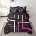 thumbnail image 2 of Abstract Geometry King Comforter Set 7-Piece Rectangle Square Bedding Comforter Sets, Black and Pink Bed in a Bag Modern Minimalism Bedding Set, Aesthetic Bed Sheets Set Girls Room Decorations, 2 of 6