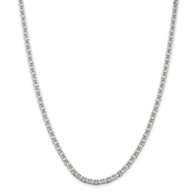Sterling Silver 3.75mm Flat Anchor Chain (Weight: 13.49 Grams, Length: 22 Inches)