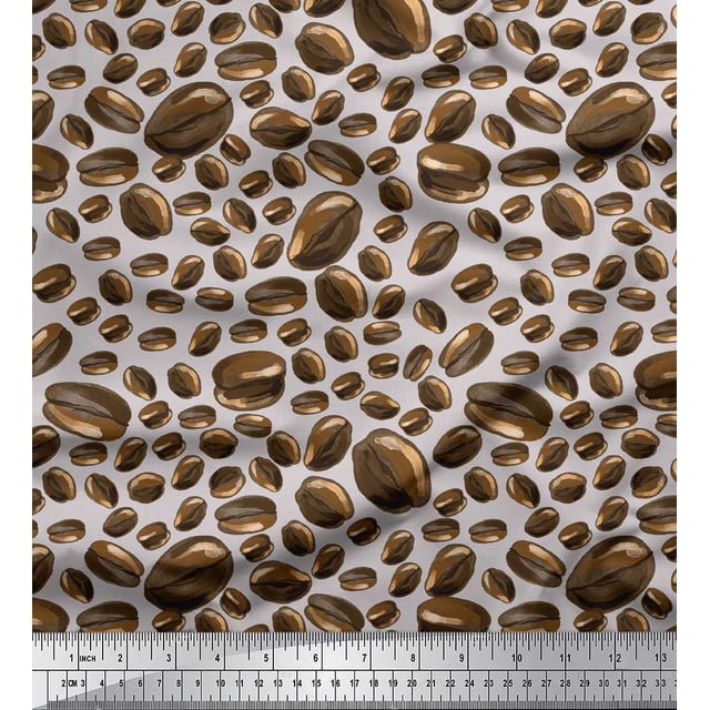 Soimoi Gray Modal Satin Fabric Coffee Beans Food Fabric Prints By Yard 42 Inch Wide
