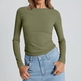 thumbnail image 2 of ManxiVoo Chandail Ajusté à Manches Longues à Col Rond pour Femme, Vêtement de Base pour l'Extérieur, Haut de Sport, Confort Extensible, Coupe Flexible, Taille g, Vert, 2 of 6