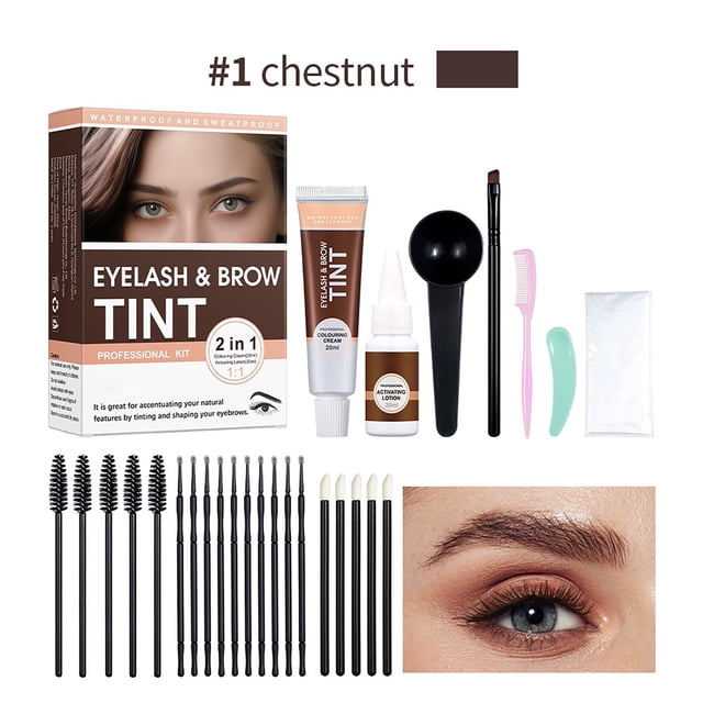 HHBEAUTY 2-In-1 Eyelash & Eyebrow Kit, Professional Lash & Brow Color Kit, Lasting for 6 Weeks DIY Hair Coloring for Salon Home Use 20ml (Chestnut)