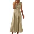 thumbnail image 1 of Amzcrzy Robes pour Femmes Couleur Unie Sans Manches Robes de Printemps Col en V à Boutons Robe d'Été Confortable Robe en Coton et Lin Tendance Col Rabattu Robes Maxi, 1 of 6
