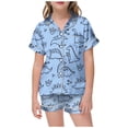 thumbnail image 1 of Pyjama en Satin pour Fille Imprimé Manches Courtes Boutonné Hauts Unis Ensemble T-Shirt Ensemble de Pyjama Mode pour Filles Pyjama pour Garçons Garçons Filles Mode, 1 of 5