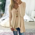 thumbnail image 2 of Yuyuzo Womens Long Sleeve V Neck Knit Ribbed Sweaters Solid Color Asymmetrical Basic Tunic Shirts Blouses Pullover Khaki, 2 of 6