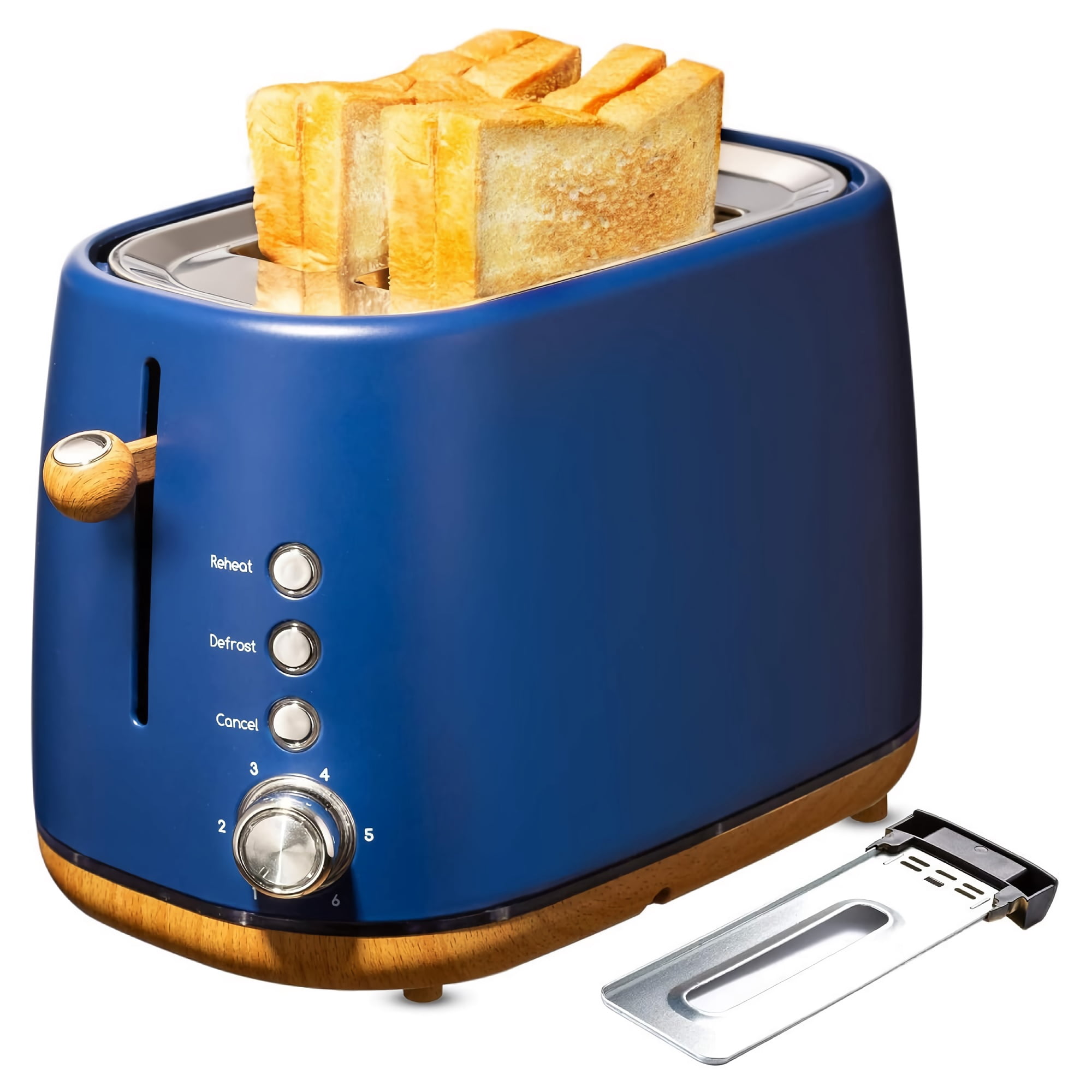 Toytexx 2-Slice Wide Slot Toaster, Stainless Steel, 6 Settings, Blue