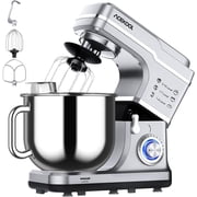 7.5 QT Stand Mixer, 10-Speed Tilt-Head Electric Dough Mixer with Stainless Steel Bowl, Includes Dough Hook, Wire Whisk, and Beater, with Splash Guard for Home Cooks, Silver/Black