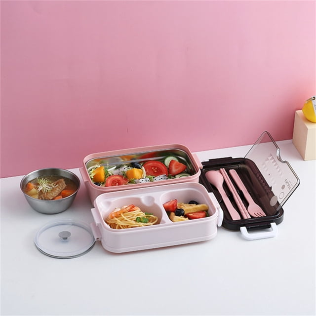 EGNMCR Stainless Steel Double-Layer Thermal Insulation Lunch Box With Tableware And Soup Bowl Lunch Boxs