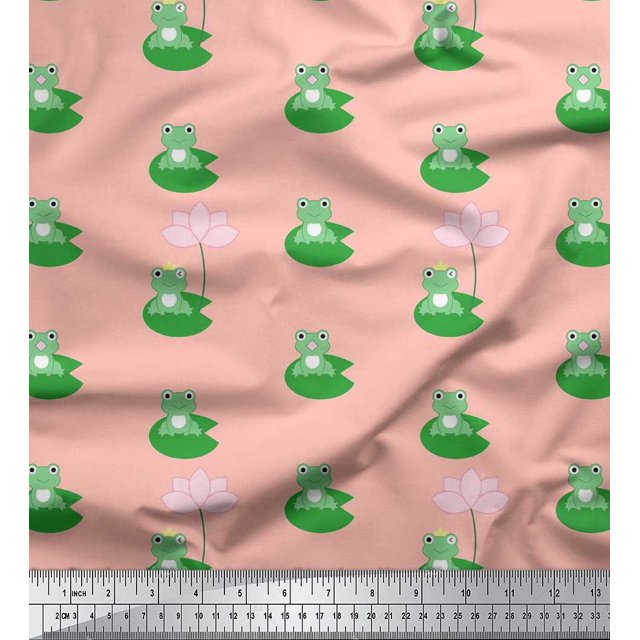 Soimoi Modal Satin Fabric Lotus & Frog Kids Fabric Prints by Yard 42 Inch Wide