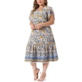 thumbnail image 4 of GRACE & GRANDEUR Robe Midi Trapèze d'Été Bohème Décontractée à Col en V à Manches Courtes à Imprimé Floral pour Femme Grande Taille3X Beige, 4 of 5
