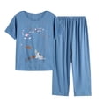 thumbnail image 1 of Penkiiy Ensemble de Pyjama Capri pour Femmes, Manches Courtes, Ensembles de Détente, Haut de Nuit et Capri, Ensemble de Pyjama 2 Pcs, TG Bleu, 1 of 1