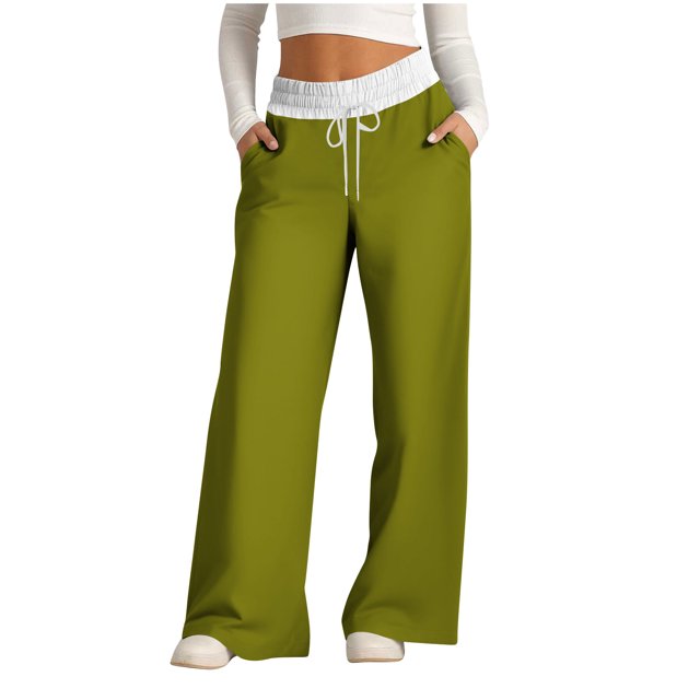Yuyuzo Women's High Waisted Wide Leg Color Block Lounge Pants with Pockets