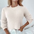 thumbnail image 2 of Chandails Légers pour Femmes Mode Femmes Confortable Décontracté Couleur Unie Manches Longues Col Rond Chandail Chandail d'Automne pour Femmes P-111 Beige P, 2 of 6