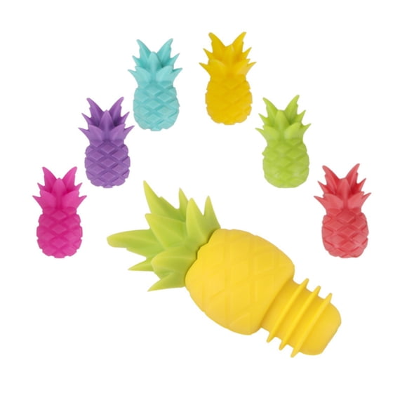 AKEGAMN 7 Pieces Pineapple Silicone Bottle Stopper Wine Glass Markers Silicone Charms And Wine Stoppers Reusable Beverage Bottle Stoppers Wine Glass Charms For Wedding Gift