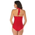 thumbnail image 4 of Women‘s Halter Shirring Tummy Control Bathing Suit Slim One Piece Swimsuit  Black S-2XL, 4 of 8