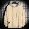 thumbnail image 2 of Mrat Chandail de Base pour Homme Chandail de Printemps Ample pour Homme Color Collocation Mode Décontracté Chandail de Sport Chandail à Capuchon Chandail à Capuchon Court pour Homme P-30 Beige 4TG, 2 of 5