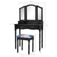 thumbnail image 4 of Costway Tri Folding Mirror Makeup Dressing Table Vanity Set W/ Stool 4 Drawers Black, 4 of 10