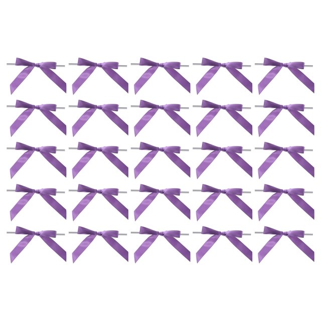 Unique Bargains 50Pcs Mini Ribbon Bow 3.5' Twist Tie Mini Fabric Satin Ribbon Flower Bows Craft DIY Sewing Wedding Bows Purple