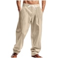 thumbnail image 2 of asjyhkr Mens Linen Pants Wide Leg Drawstring Elastic Casual Pants Workout Running with Pockets, 2 of 9