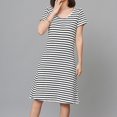 thumbnail image 4 of TSADFHJI Chemises de Nuit Sans Manches Femmes Femmes Été Design à Rayures Couleurs Robe de Pyjama pour Femmes Été Manches Courtes Chemise de Nuit avec Coussinet de Poitrine Robes de Nuit TTTG Noir, 4 of 9