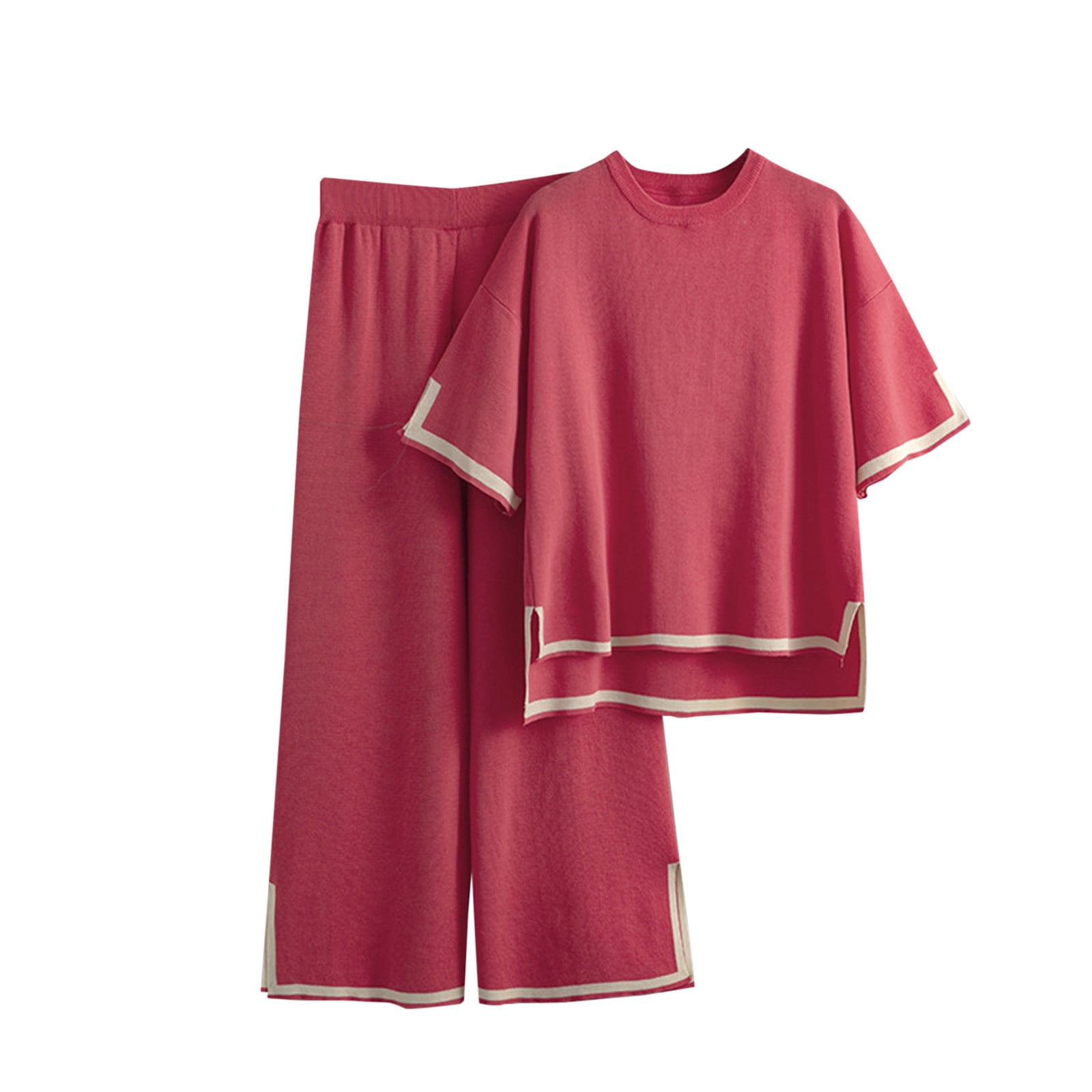 Ensembles Assortis de Détente pour Femmes, T-Shirts à Manches Courtes à Col Rond, Pantalons Amples à Jambes Larges, Pyjamas, Ensembles de PJs, Vêtements d'Été pour Femmes