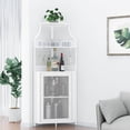 thumbnail image 3 of GloryStar Farmhouse Wine Bar Corner Cabinet with Storage, Small Buffet Sideboard with Detachable Rack and Buffet Mesh Door, Glass Rack, Liquor Coffee Bar Cupboard for Kitchen, Dining Room, 3 of 8