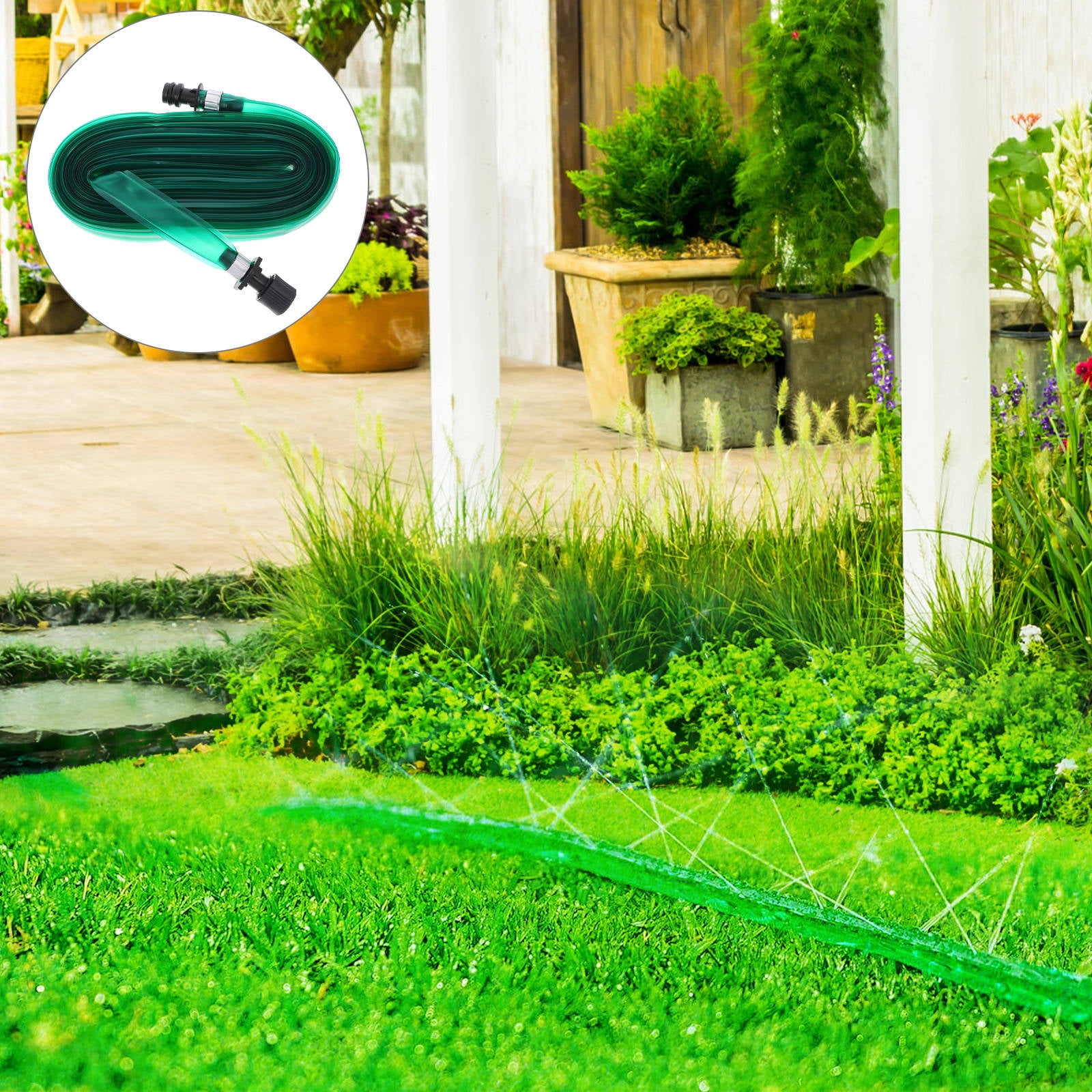 SKISUNO 1Set Garden Hose With Holes For Watering Seamless Design Pvc Green 294.75X0.94X0.04In
