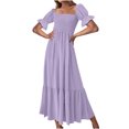 thumbnail image 2 of SMihono Robe Bohème d'Été pour Femmes Grande Taille Mode Décontractée d'Été Col Carré Uni Manches Courtes Femmes Robe pour Femmes Longues Robes, 2 of 8