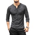 thumbnail image 5 of Haut Homme Col Rond Bouton Blouse Longue Manches Longues T-Shirt Manches Décontracté Slim T-Shirt, Noir, TG, 5 of 5