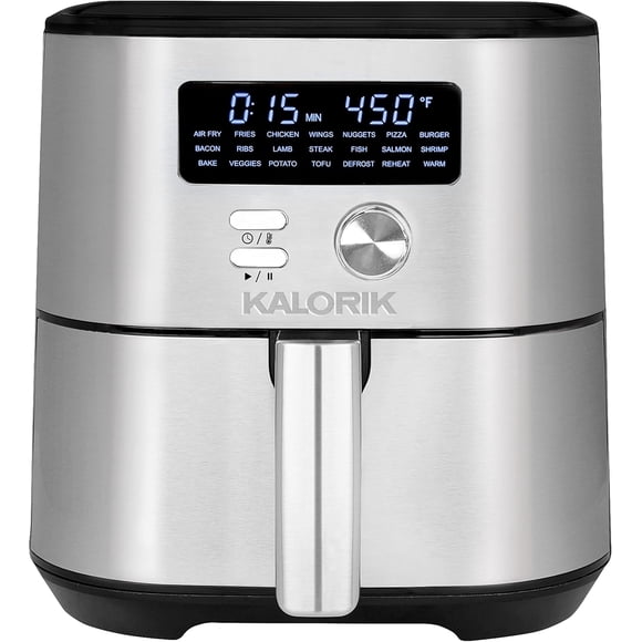 (Boîte Ouverte) Kalorik MAXX® Friteuse à Air Chaud Numérique / Friteuse à Air Sans Huile de 6 Pintes avec 7 Fonctions de Cuisson / Acier Inoxydable et Noir FT47823BKSS