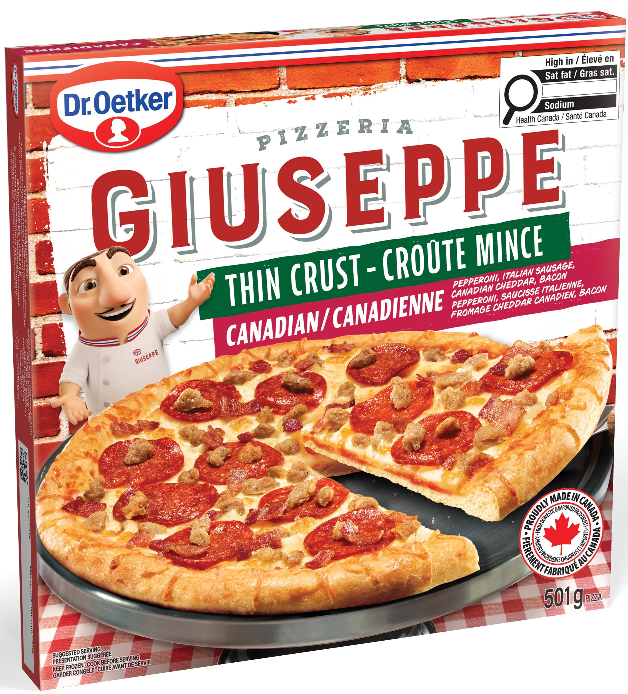Dr. Oetker Giuseppe Pizzeria Pizza canadienne à croûte mince, 501 g 501g