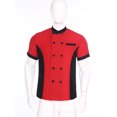 thumbnail image 3 of TiaoBug Unisex Chef Jacket Double Breasted Short Sleeve Chef Coat Hotel Restaurant Kitchen Work Wear Red&Black XL, 3 of 7