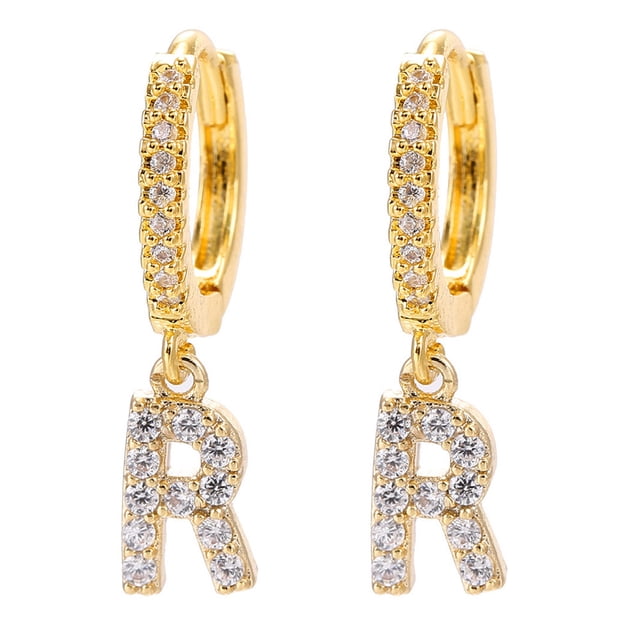 LSLJS Dainty Gold Plated Initial Hoop Earrings Letter Alphabet Dangle Earrings Fashion Sparkly Rhinestone Letter Initial Pendant Drop Earrings for Women Valent