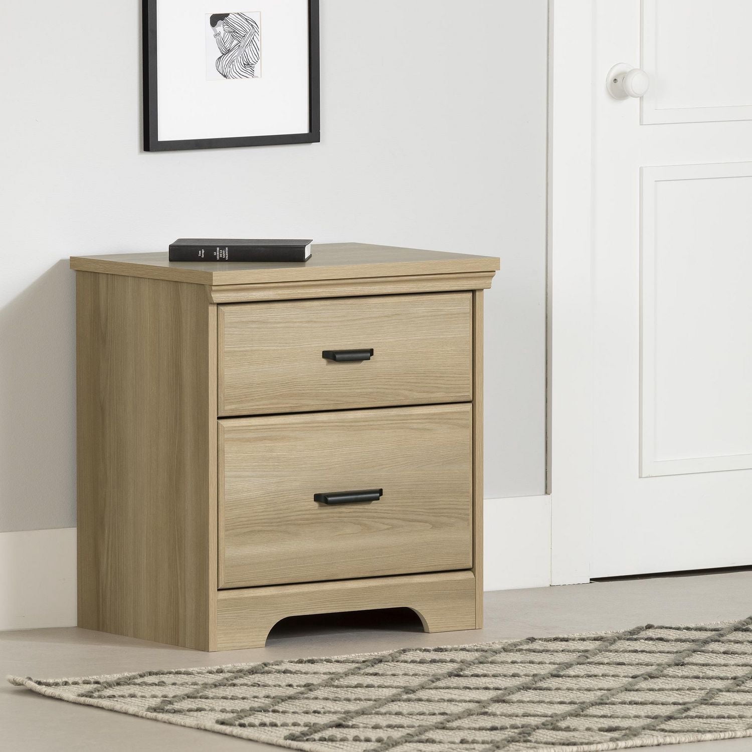 South Shore Versa 2-Drawer Nightstand for Adult, in Natural Ash