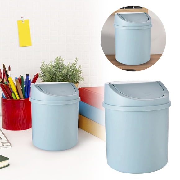 Petite Poubelle de Bureau Compacte pour Comptoir de Cuisine - Petit Contenant à Déchets de Bureau à Couvercle Rabattable Cylindrique avec Couvercle Basculant PP Design Minimaliste Moderne