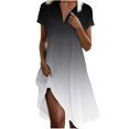 thumbnail image 2 of Ovzne Robes pour Femmes Robe Mode Femme Dégradé Imprimé Col en V Manches Courtes Ample et Confortable Robe d'Été Manches Courtes Imprimée Liquidation, 2 of 7