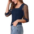 thumbnail image 4 of INSPIRE CHIC Blouse pour Femme à Pois, Encolure Carrée, Maille Semi-Transparente, Manches 3/4, 4 of 6