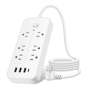 Janrevotw Surge Protector Power Strip, Cfwqh Extension Cord With 6 Outlets And 3 Usb & 1 Usb-C Ports, 4 Feet Power Cord (2000w/15a), 2700 J