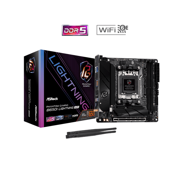 ASRock B650I LIGHTNING WIFI AM5 Ryzen 7000 AMD B650 SATA 6Gb/s Mini-ITX s DDR5 7200+ (OC) 2.5G LAN x WiFi 6E + Bluetooth Motherboards - AMD