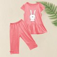 thumbnail image 4 of Chemises pour Filles, Ensemble Deux Pièces Été Col Rond Petit Imprimé Manches Courtes Manches Volantes Taille Élastique Pantalon Court, 4 of 5