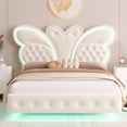 thumbnail image 3 of Homfa Full Size Velvet Upholstered Bed with LED Lights, Floating Platform Bed Frame with Butterfly Crystal Button Tufted Headboard, Beige, 3 of 7